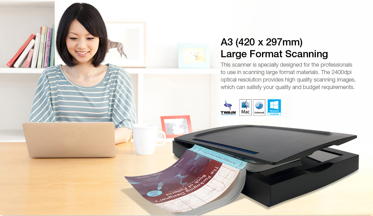 Mustek A3 2400S Flatbed Scanner, 2400 dpi Optical